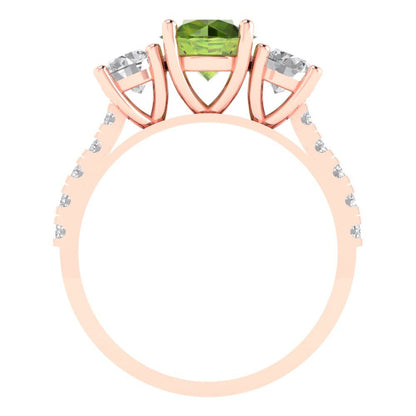 1.97 cttw Natural Peridot Three-Stone Engagement Ring - Solid Gold (Round Cut,6.5mm)