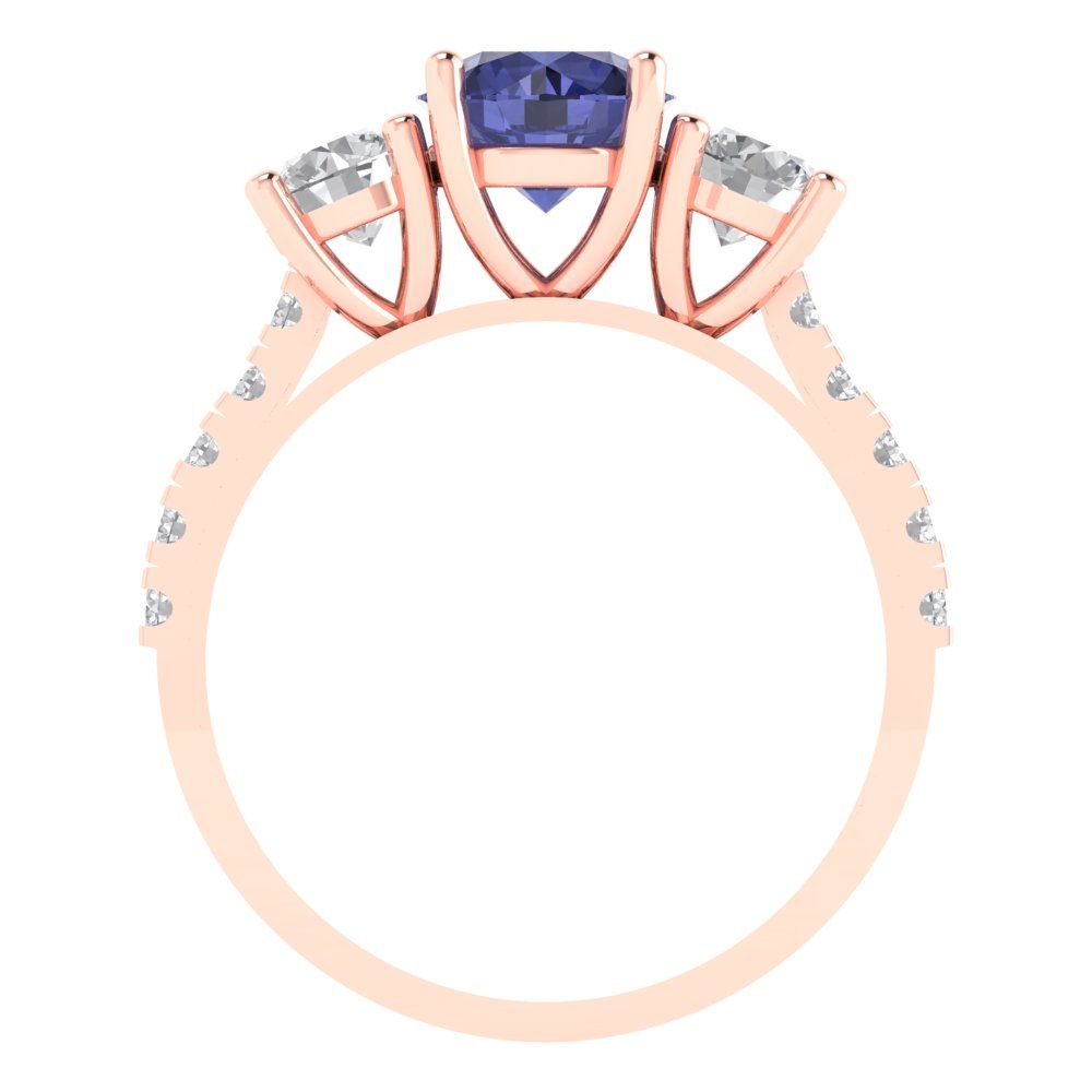 1.97 cttw Simulated Tanzanite Three-Stone Engagement Ring - Solid Rose Gold (VVS1, Round Cut,6.5mm)