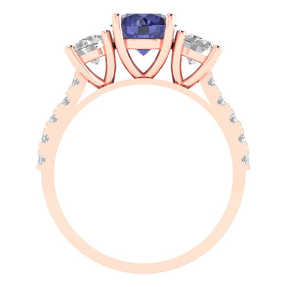 1.97 cttw Simulated Tanzanite Three-Stone Engagement Ring - Solid Rose Gold (VVS1, Round Cut,6.5mm)