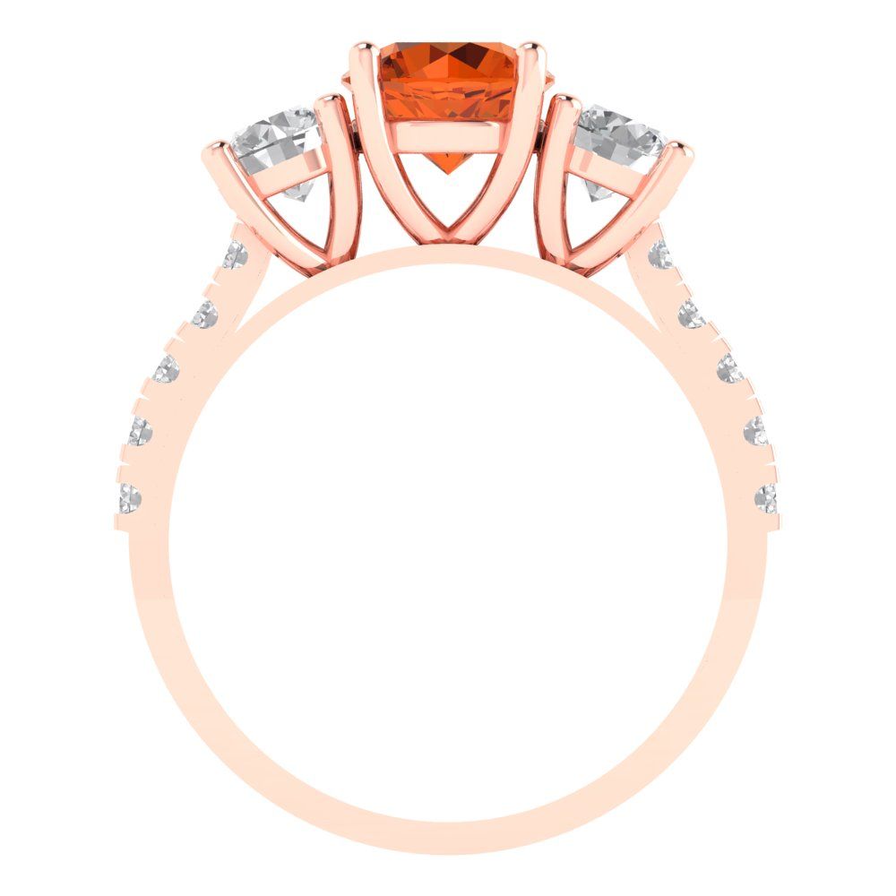 1.97 cttw Zirconia Simulated Red Diamond Three-Stone Engagement Ring - Solid Gold (VVS1, Round Cut,6.5mm)