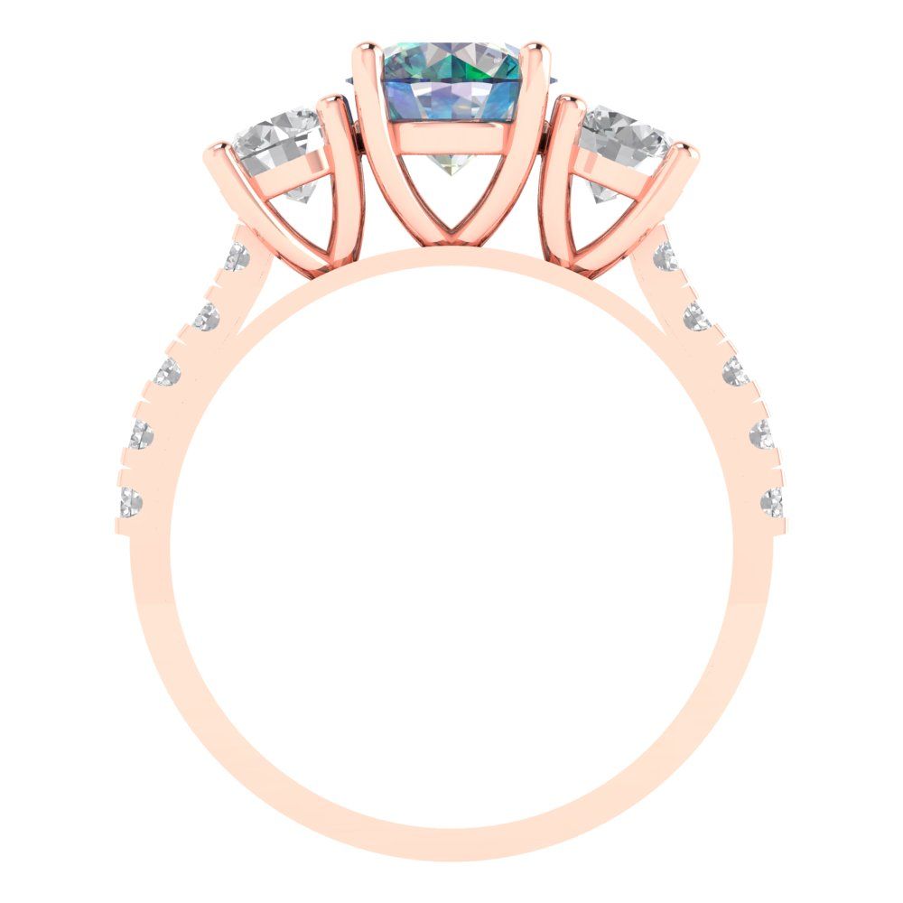 1.97 cttw Blue Moissanite Three-Stone Engagement Ring - Solid Gold (Round Cut,6.5mm)