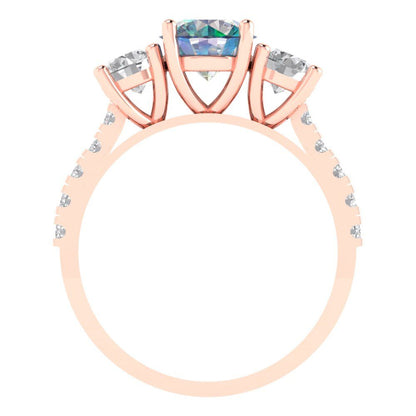 1.97 cttw Blue Moissanite Three-Stone Engagement Ring - Solid Gold (Round Cut,6.5mm)