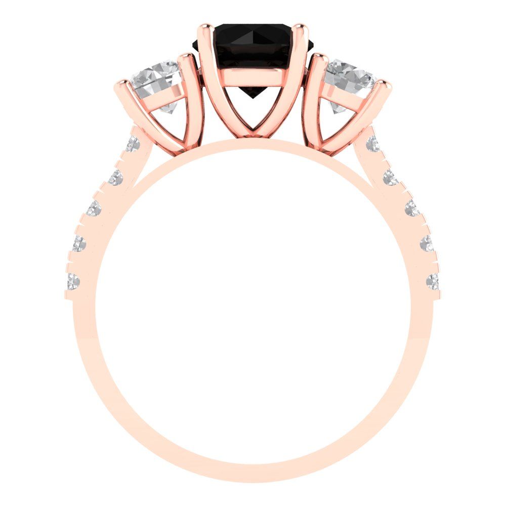 1.97 cttw Natural Onyx Three-Stone Engagement Ring - Solid Gold (Round Cut,6.5mm)