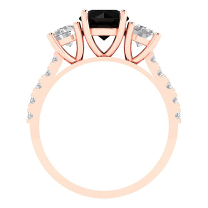 1.97 cttw Natural Onyx Three-Stone Engagement Ring - Solid Gold (Round Cut,6.5mm)