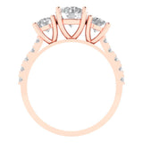 2.02 ct Brilliant Round Cut Natural Diamond Stone Clarity SI1-2 Color G-H Rose Gold Solitaire with Accents Three-Stone Ring