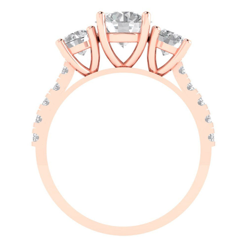 2.02 ct Brilliant Round Cut Natural Diamond Stone Clarity SI1-2 Color G-H Rose Gold Solitaire with Accents Three-Stone Ring