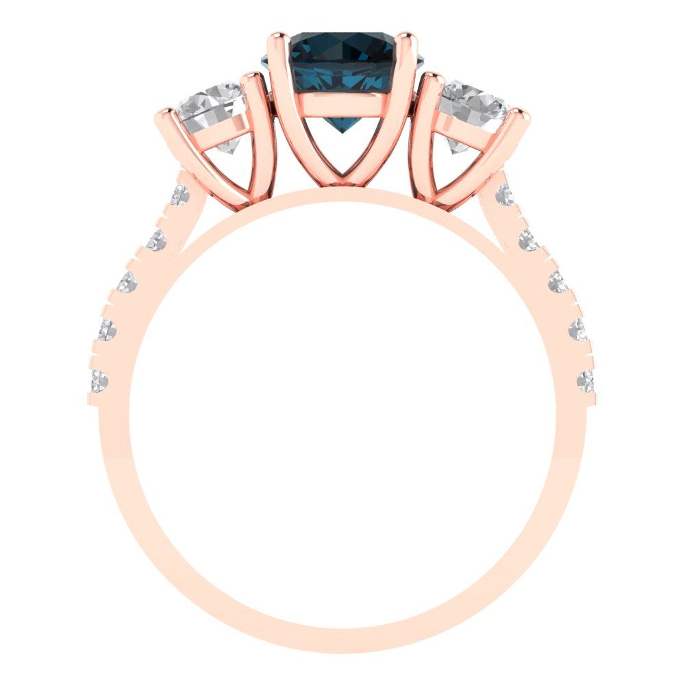 1.97 cttw Natural London Blue Topaz Three-Stone Engagement Ring - Solid Gold (Round Cut,6.5mm)