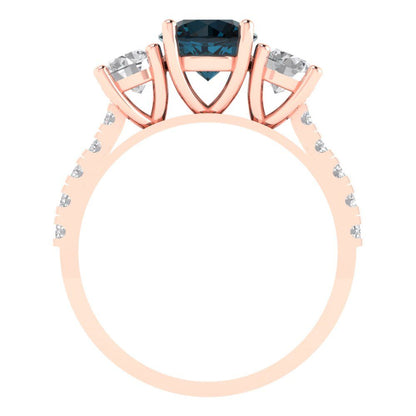 1.97 cttw Natural London Blue Topaz Three-Stone Engagement Ring - Solid Gold (Round Cut,6.5mm)