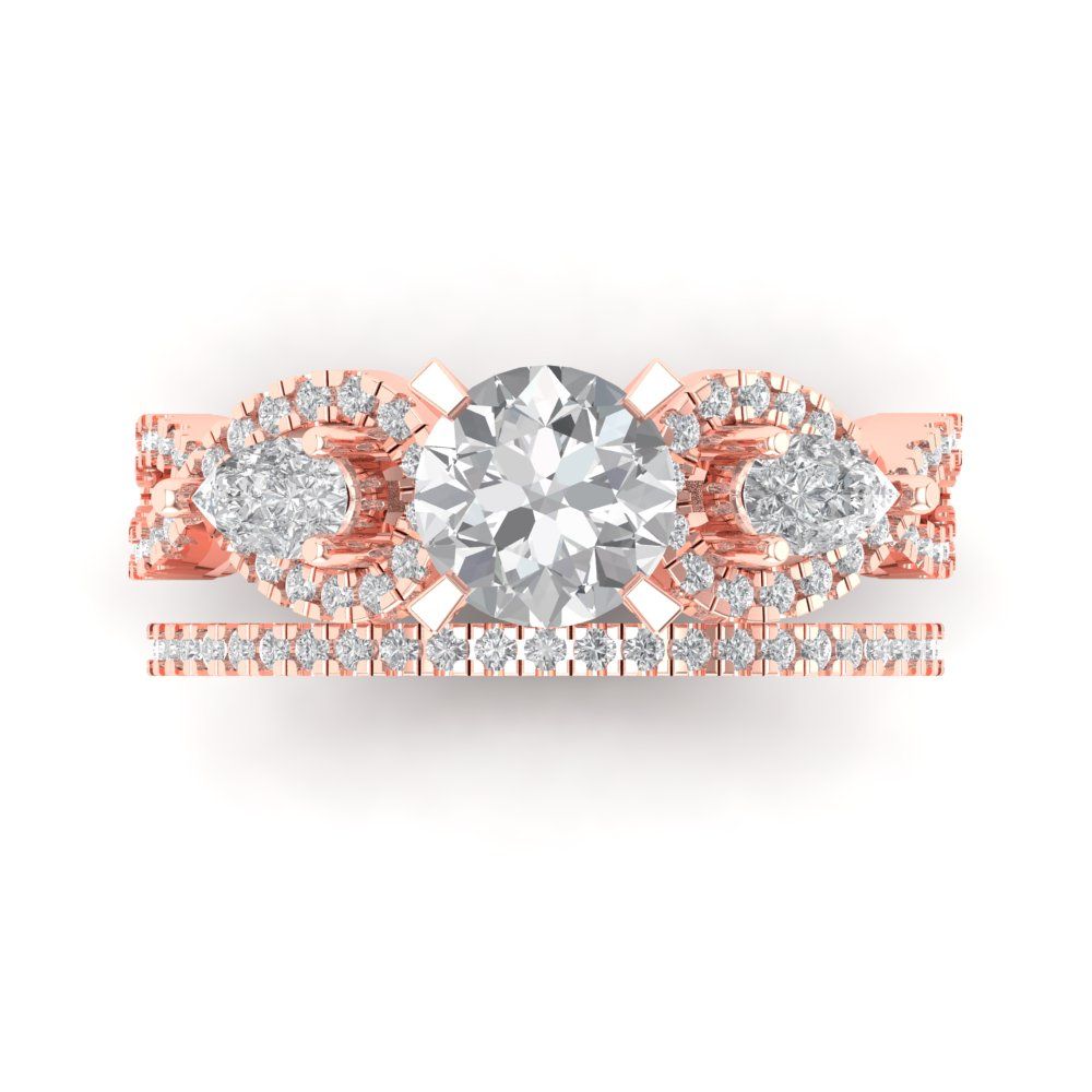 1.925 cttw Round Cut Moissanite Bridal Set - Solid Rose Gold Engagement Ring & Wedding Band