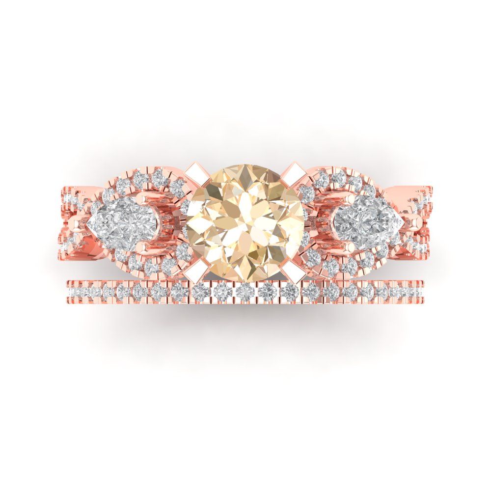 1.925 cttw Round Cut Natural Morganite Bridal Set - Solid Rose Gold Engagement Ring & Wedding Band