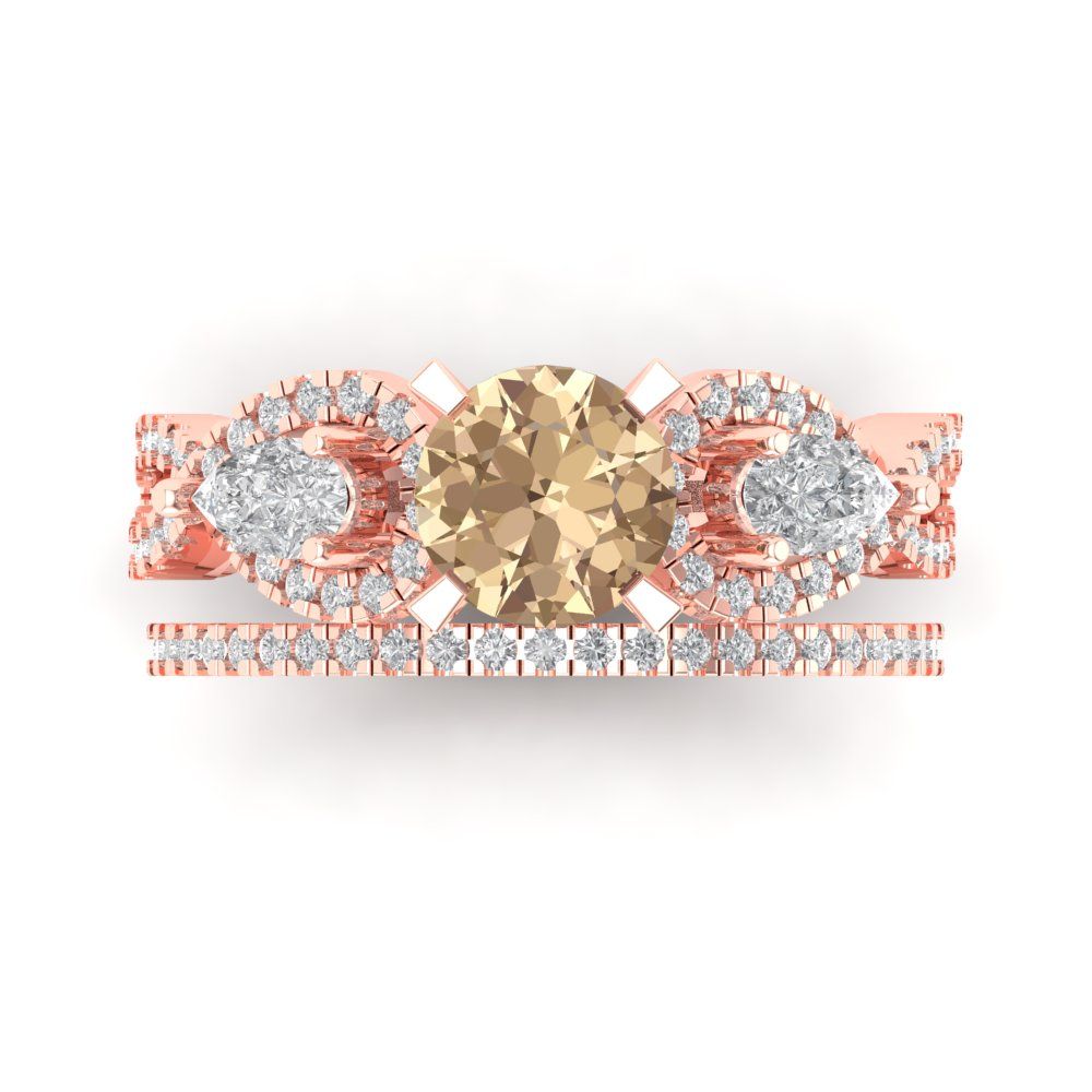 1.925 cttw Round Cut Yellow Moissanite Bridal Set - Solid Rose Gold Engagement Ring & Wedding Band