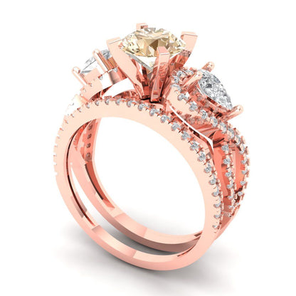 1.925 cttw Round Cut Natural Morganite Bridal Set - Solid Rose Gold Engagement Ring & Wedding Band