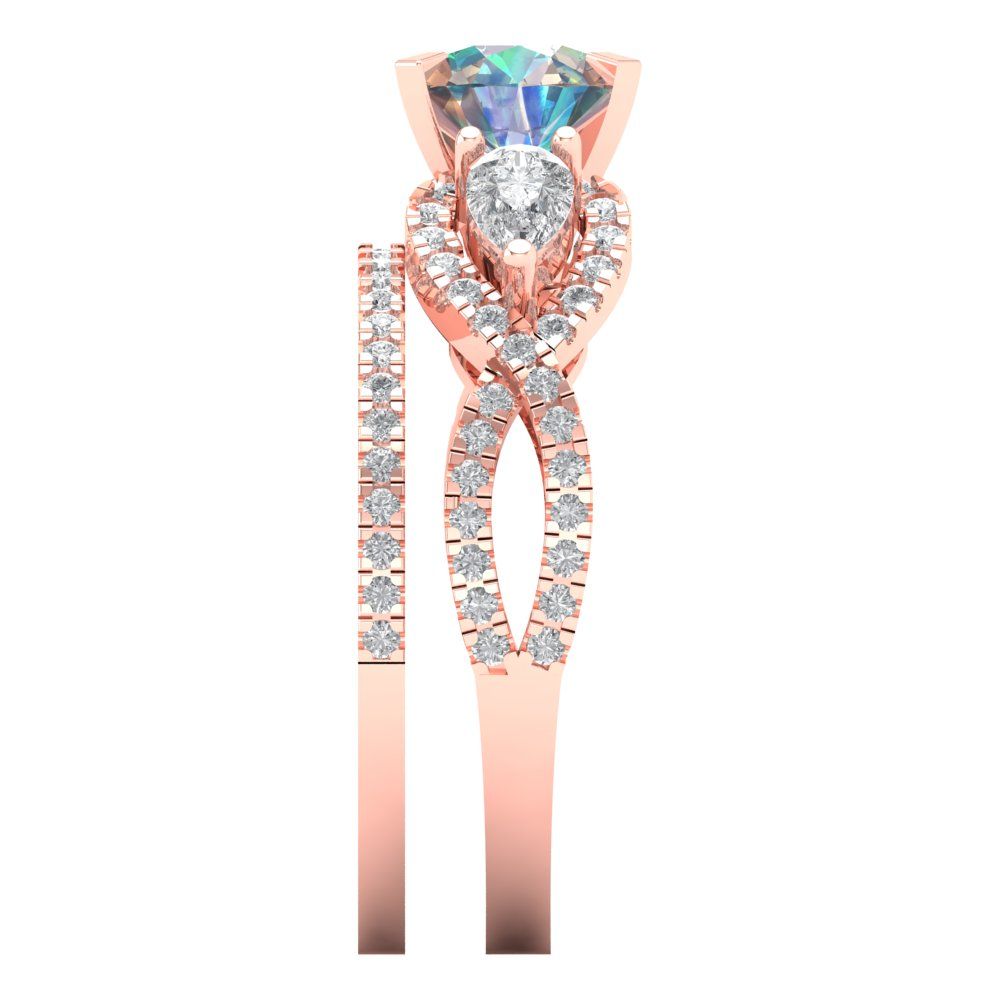 1.925 cttw Round Cut Blue Moissanite Bridal Set - Solid Rose Gold Engagement Ring & Wedding Band