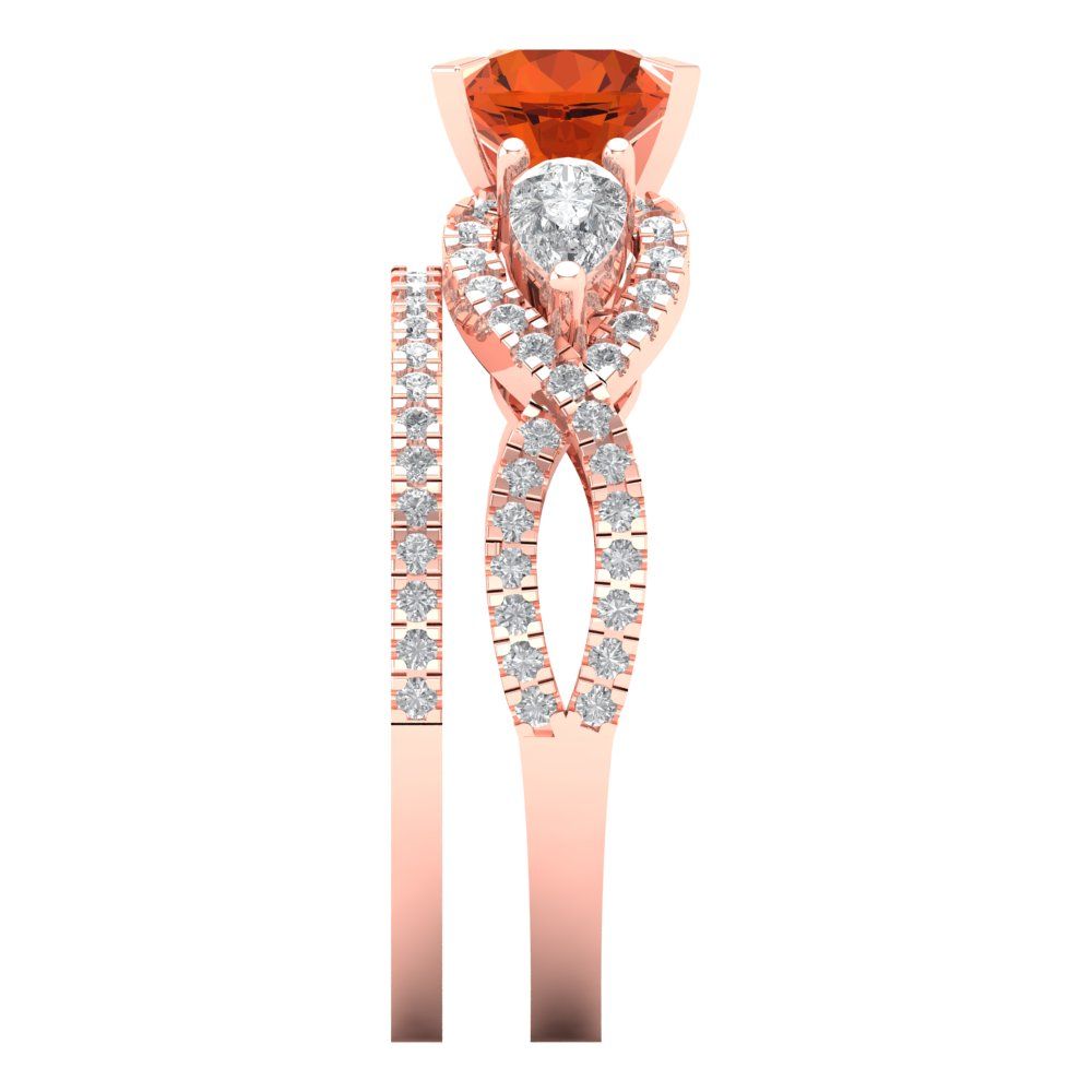 1.925 cttw Round Cut Simulated Red Diamond Bridal Set - Solid Rose Gold Engagement Ring & Wedding Band