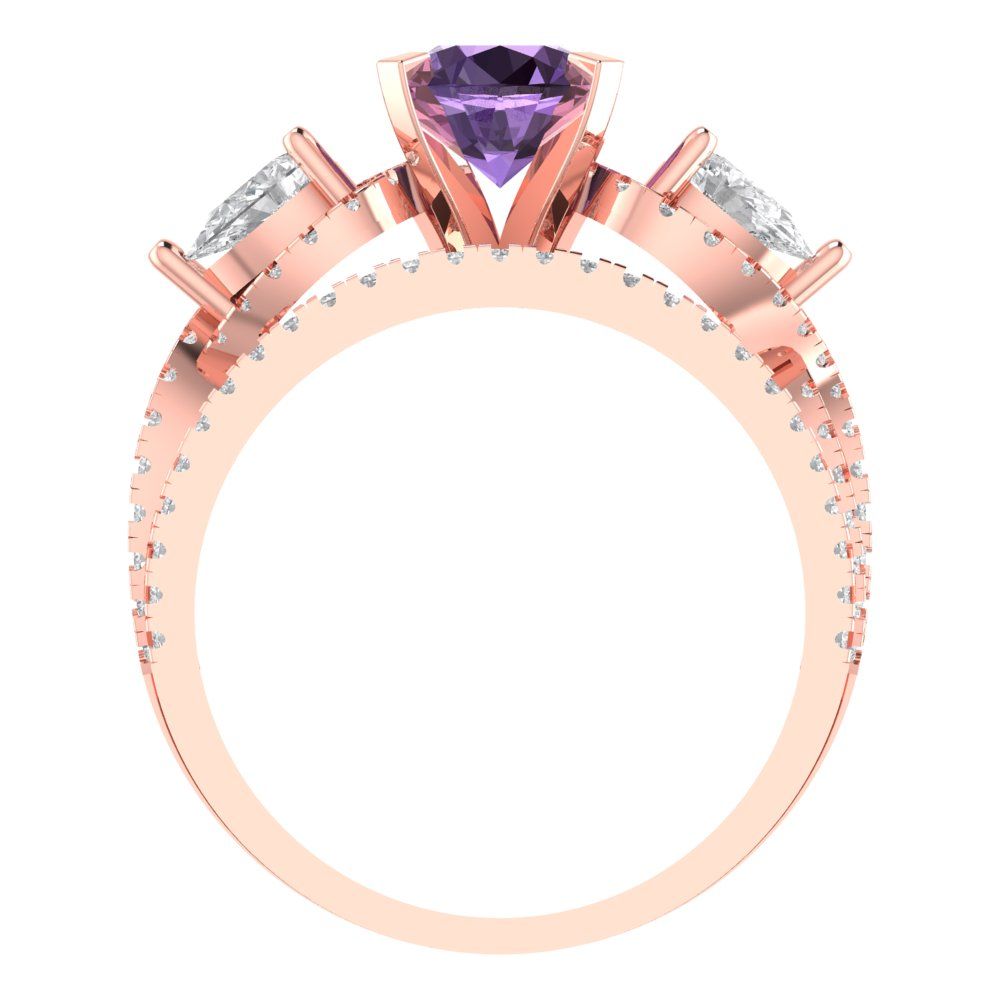 1.925 cttw Round Cut Simulated Alexandrite Bridal Set - Solid Rose Gold Engagement Ring & Wedding Band
