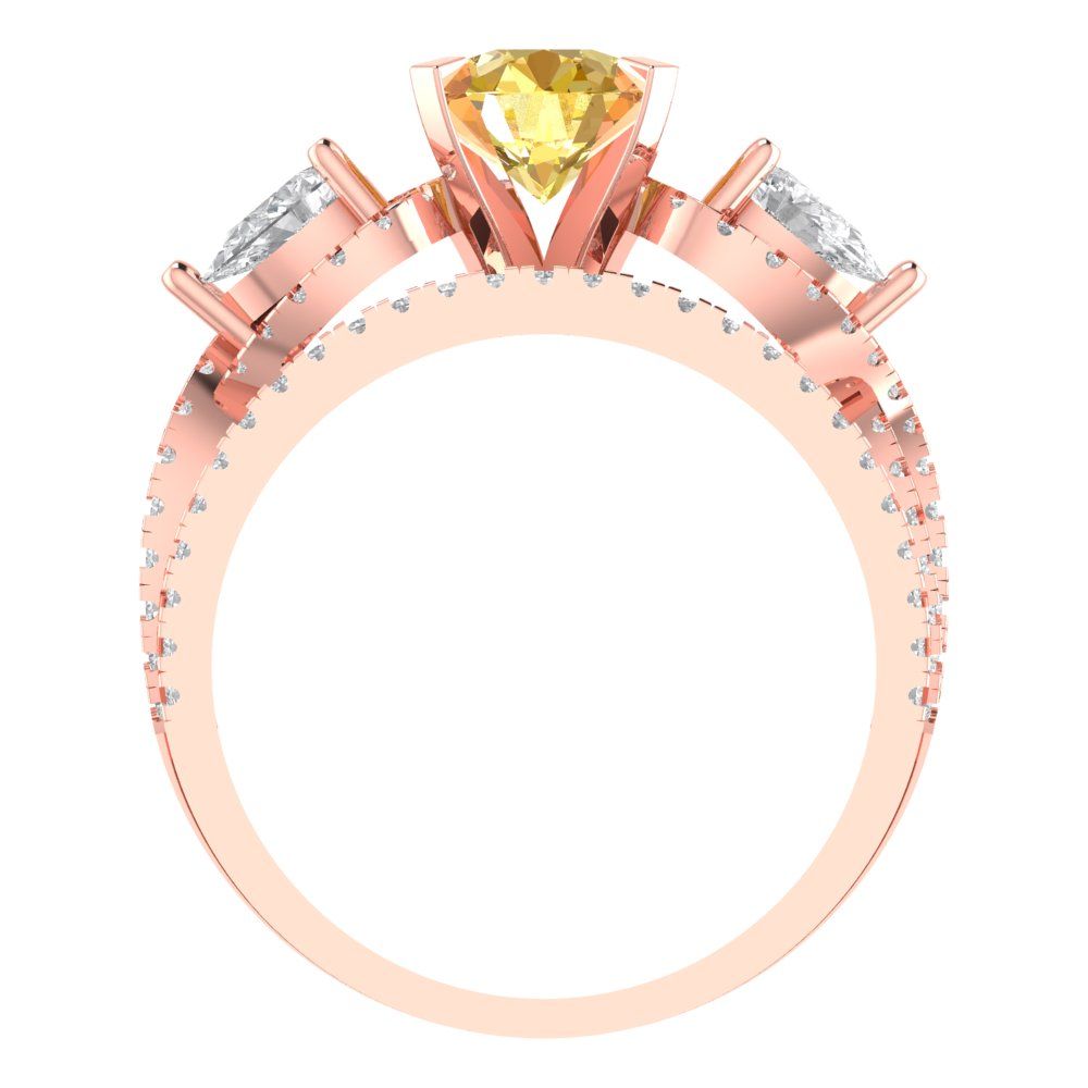 1.925 cttw Round Cut Natural Citrine Bridal Set - Solid Rose Gold Engagement Ring & Wedding Band