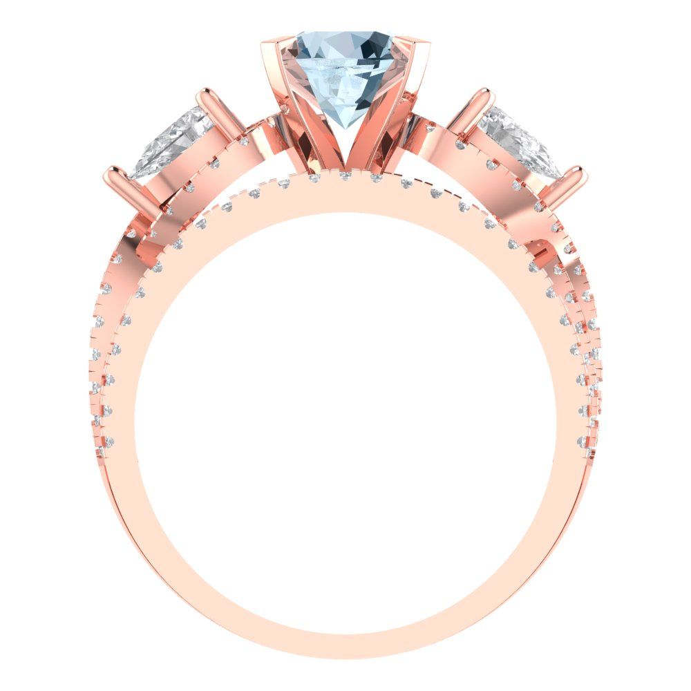 1.925 cttw Round Cut Simulated Blue Diamond Bridal Set - Solid Rose Gold Engagement Ring & Wedding Band
