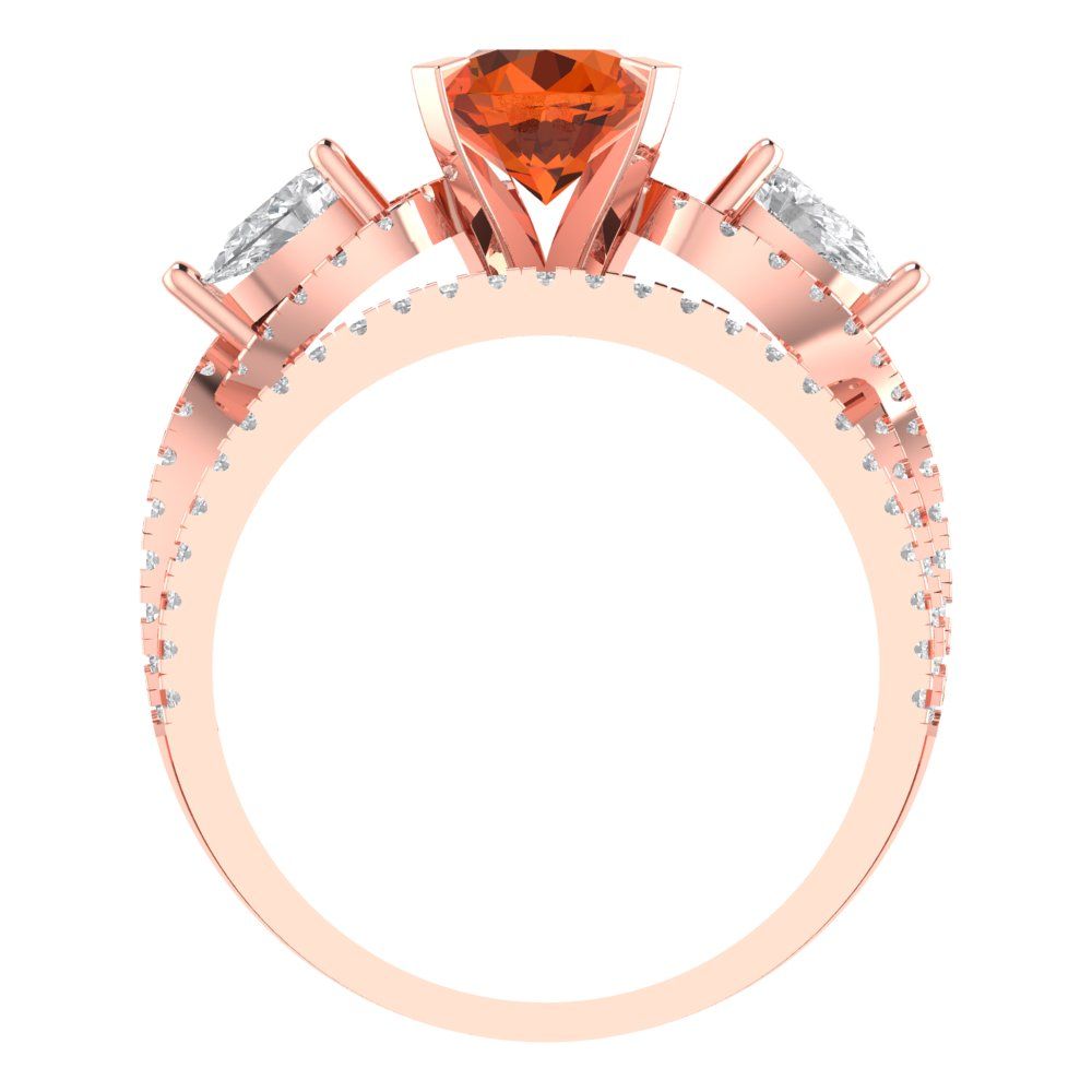 1.925 cttw Round Cut Simulated Pink Tourmaline Bridal Set - Solid Rose Gold Engagement Ring & Wedding Band