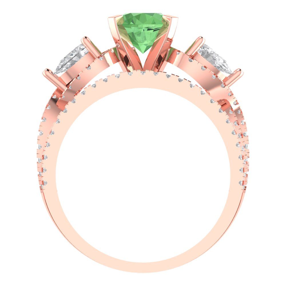 1.925 cttw Round Cut Simulated Green Diamond Bridal Set - Solid Rose Gold Engagement Ring & Wedding Band