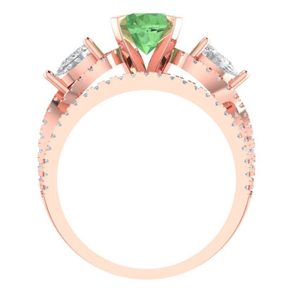 1.925 cttw Round Cut Simulated Green Diamond Bridal Set - Solid Rose Gold Engagement Ring & Wedding Band