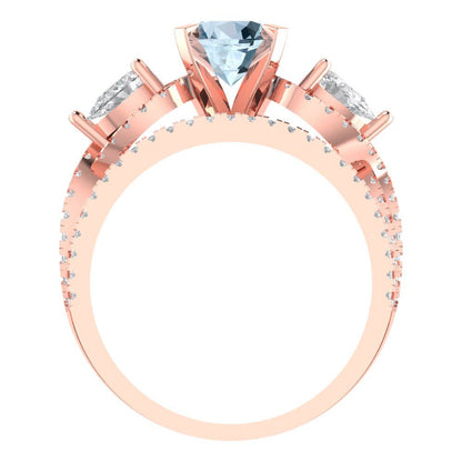 1.925 cttw Round Cut Natural Sky Blue Topaz Bridal Set - Solid Rose Gold Engagement Ring & Wedding Band