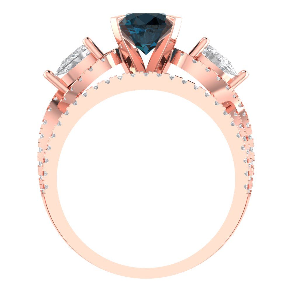 1.925 cttw Round Cut Natural London Blue Topaz Bridal Set - Solid Rose Gold Engagement Ring & Wedding Band