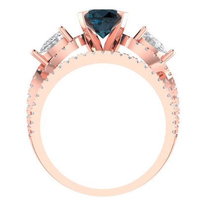 1.925 cttw Round Cut Natural London Blue Topaz Bridal Set - Solid Rose Gold Engagement Ring & Wedding Band