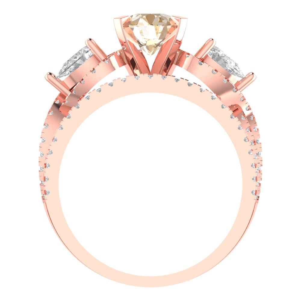 1.925 cttw Round Cut Natural Morganite Bridal Set - Solid Rose Gold Engagement Ring & Wedding Band
