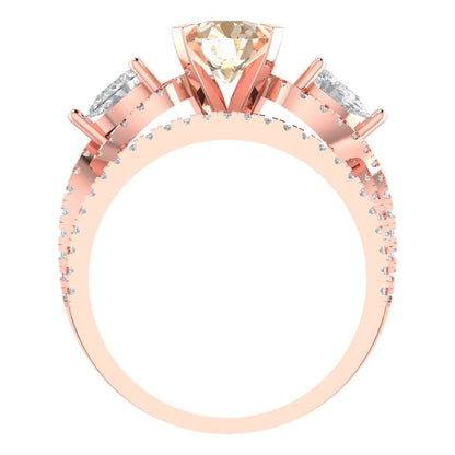 1.925 cttw Round Cut Natural Morganite Bridal Set - Solid Rose Gold Engagement Ring & Wedding Band