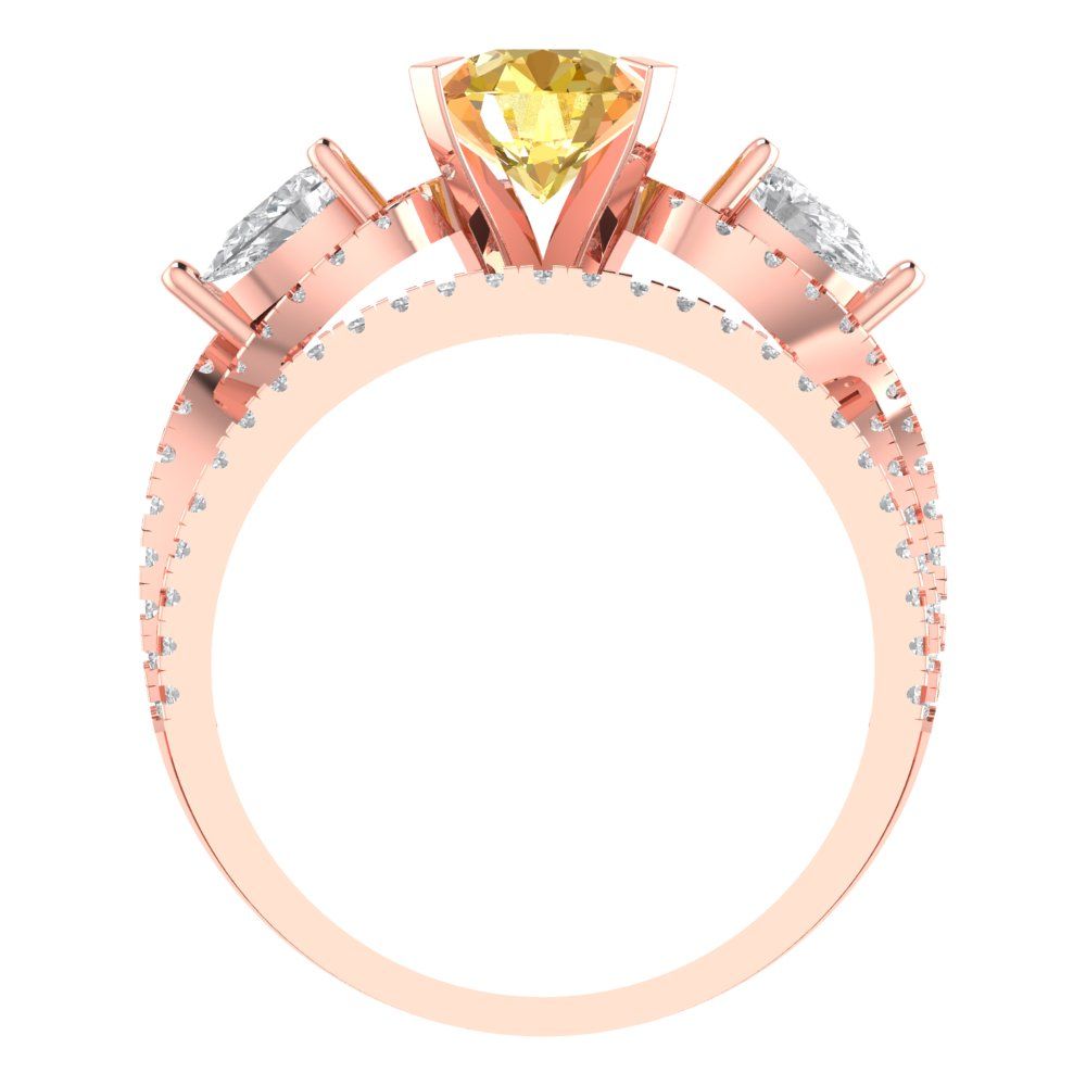 1.925 cttw Round Cut Simulated Yellow Diamond Bridal Set - Solid Rose Gold Engagement Ring & Wedding Band