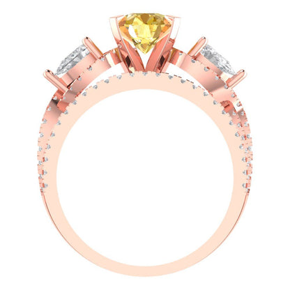 1.925 cttw Round Cut Simulated Yellow Diamond Bridal Set - Solid Rose Gold Engagement Ring & Wedding Band