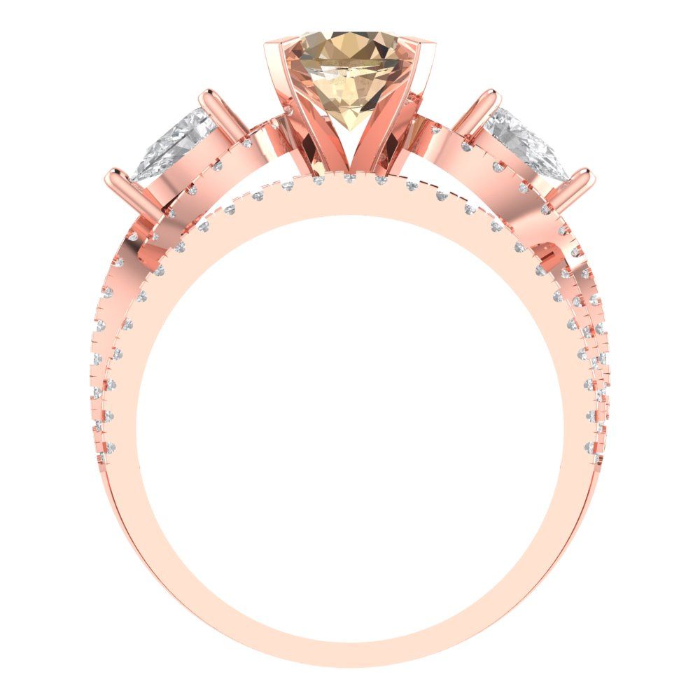 1.925 cttw Round Cut Yellow Moissanite Bridal Set - Solid Rose Gold Engagement Ring & Wedding Band