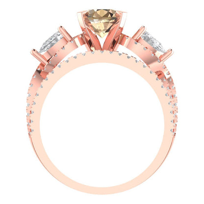 1.925 cttw Round Cut Yellow Moissanite Bridal Set - Solid Rose Gold Engagement Ring & Wedding Band