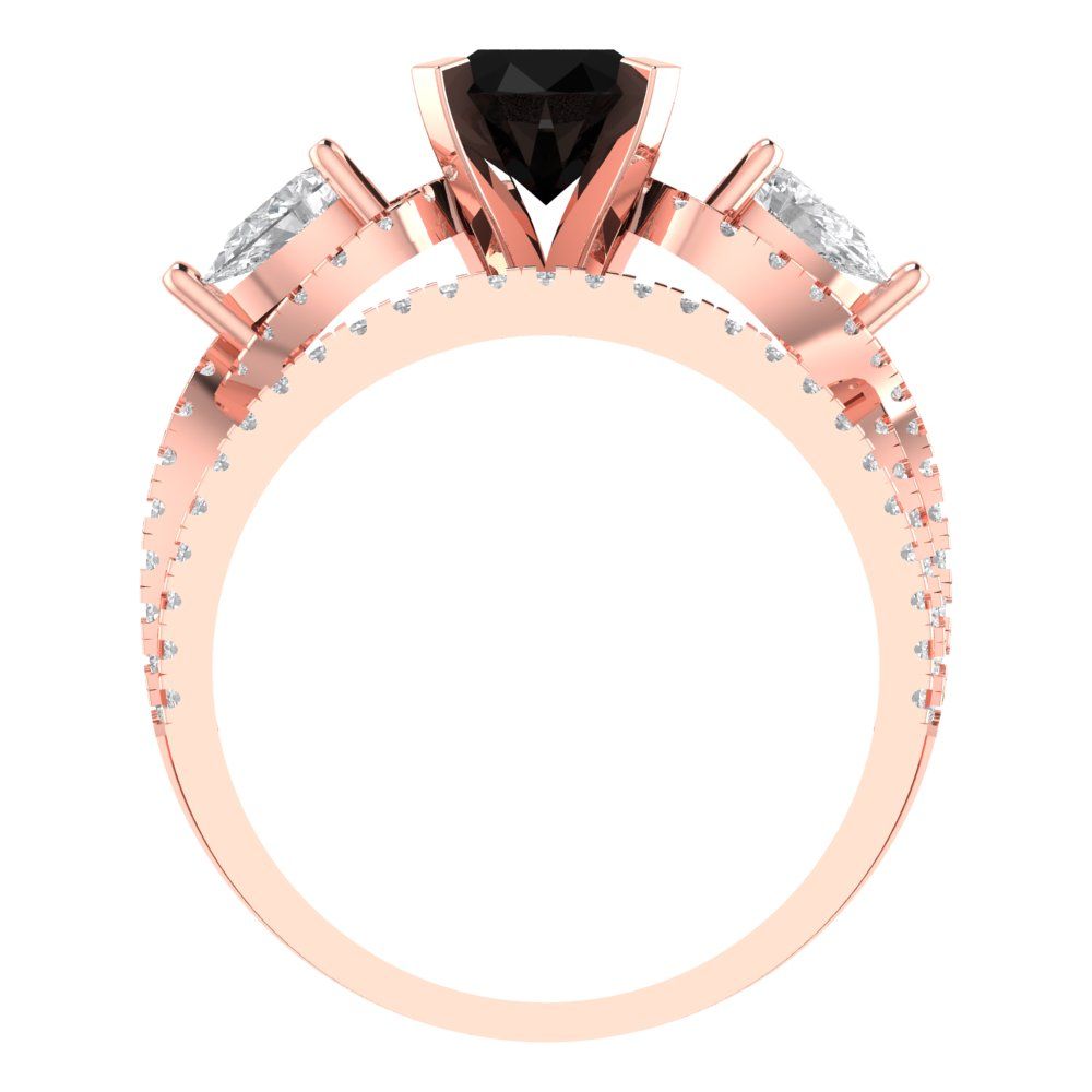 1.925 cttw Round Cut Natural Onyx Bridal Set - Solid Rose Gold Engagement Ring & Wedding Band