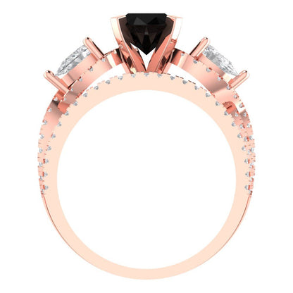1.925 cttw Round Cut Natural Onyx Bridal Set - Solid Rose Gold Engagement Ring & Wedding Band