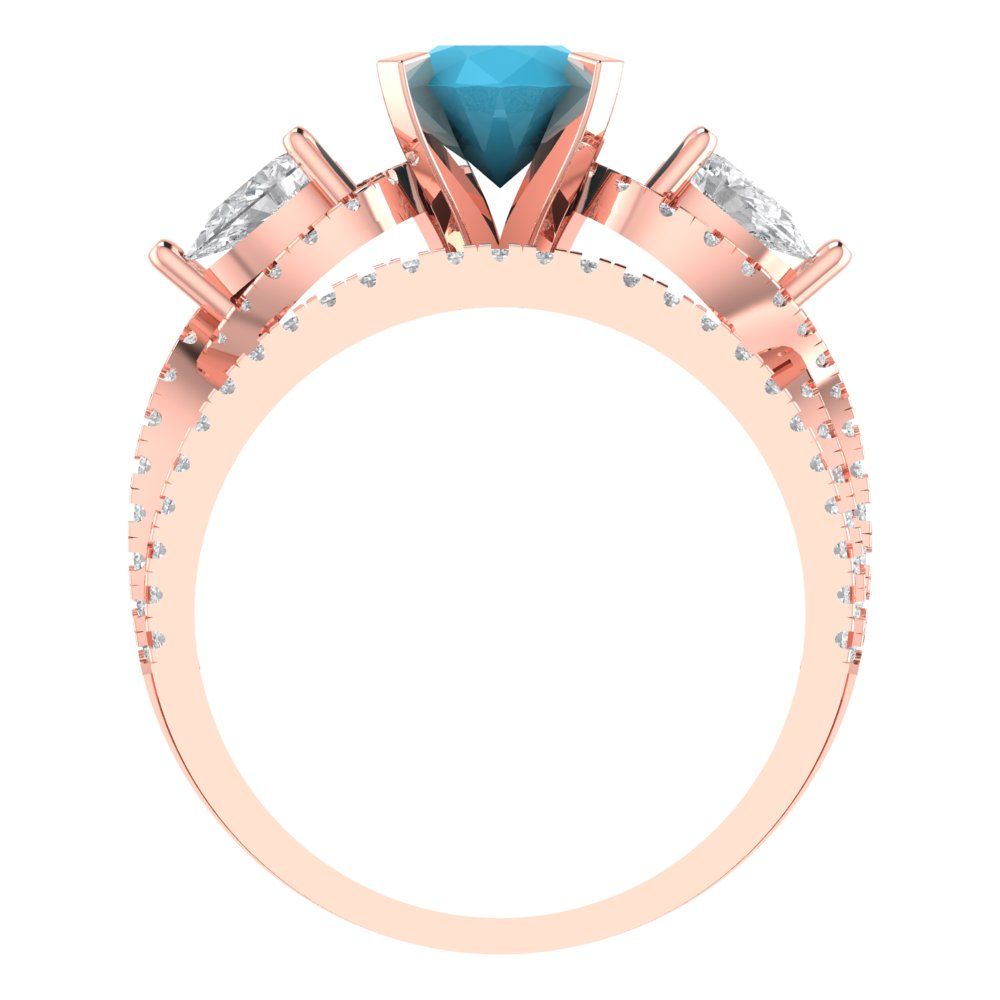 1.925 cttw Round Cut Simulated Turquoise Bridal Set - Solid Rose Gold Engagement Ring & Wedding Band