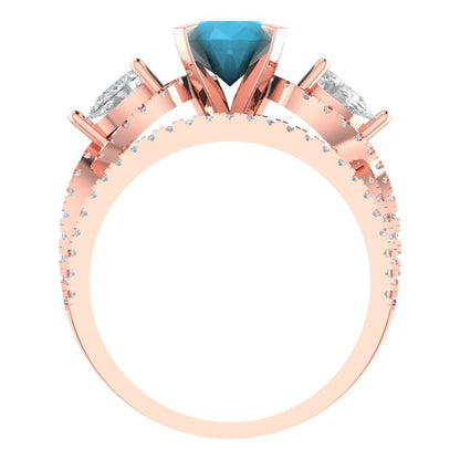 1.925 cttw Round Cut Simulated Turquoise Bridal Set - Solid Rose Gold Engagement Ring & Wedding Band