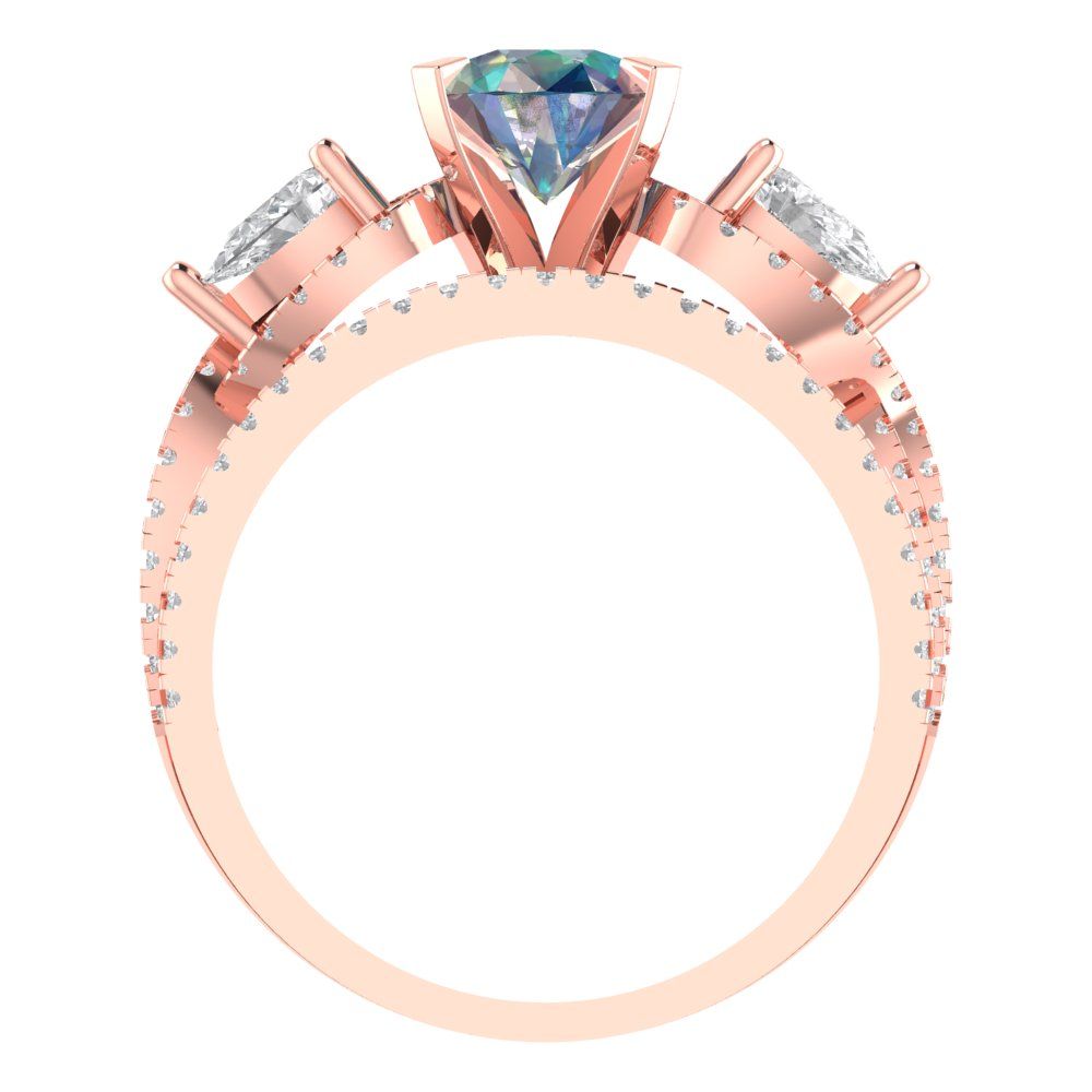1.925 cttw Round Cut Blue Moissanite Bridal Set - Solid Rose Gold Engagement Ring & Wedding Band