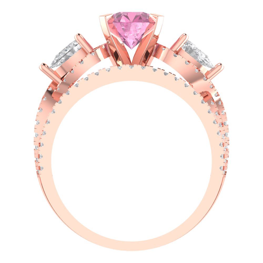 1.925 cttw Round Cut Simulated Pink Diamond Bridal Set - Solid Rose Gold Engagement Ring & Wedding Band