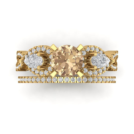 1.925 cttw Round Cut Yellow Moissanite Bridal Set - Solid Yellow Gold Engagement Ring & Wedding Band