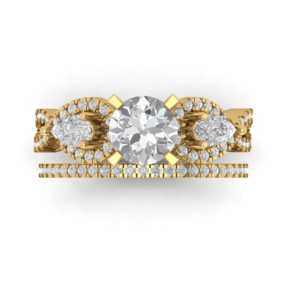 1.925 cttw Round Cut Moissanite Bridal Set - Solid Yellow Gold Engagement Ring & Wedding Band