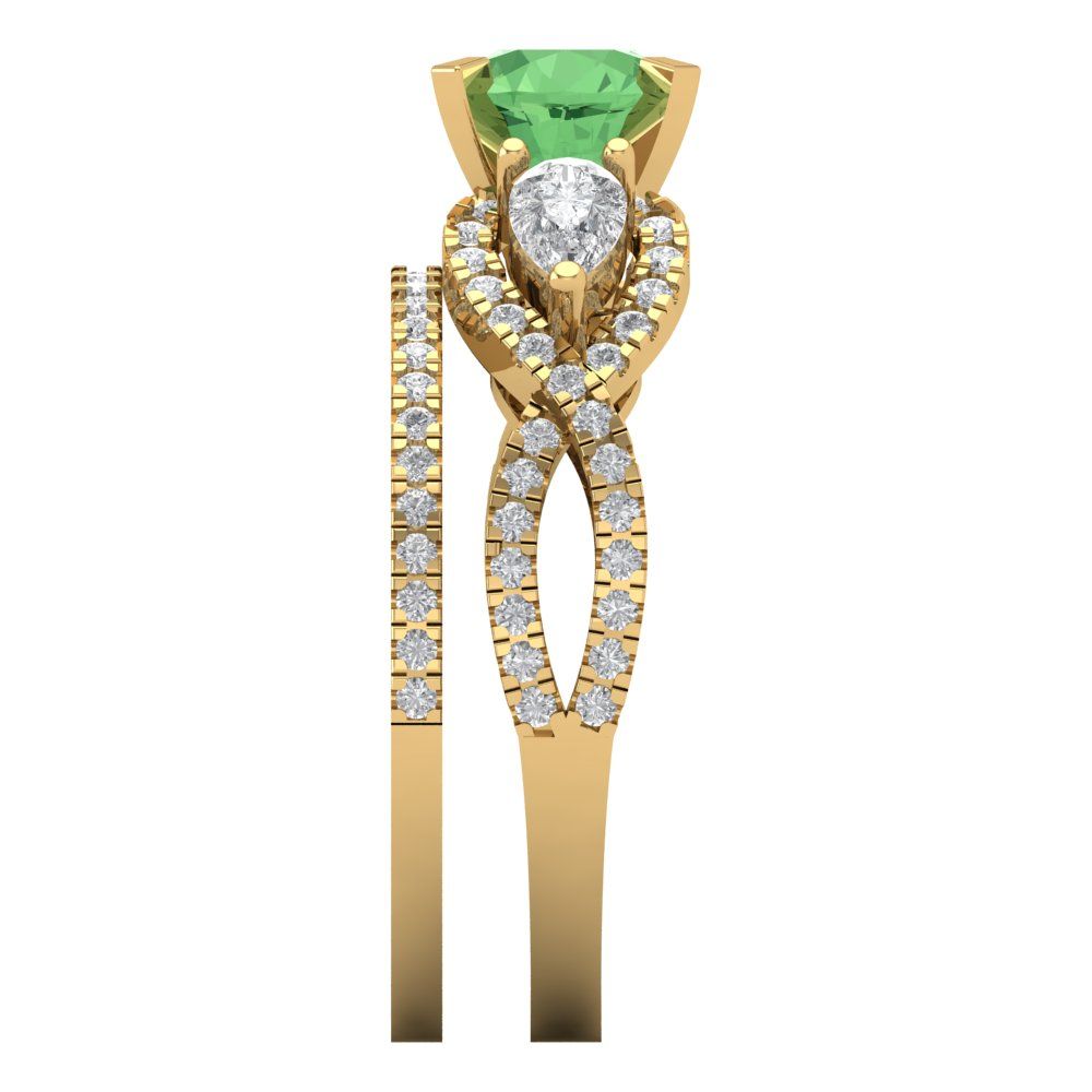 1.925 cttw Round Cut Simulated Green Diamond Bridal Set - Solid Yellow Gold Engagement Ring & Wedding Band
