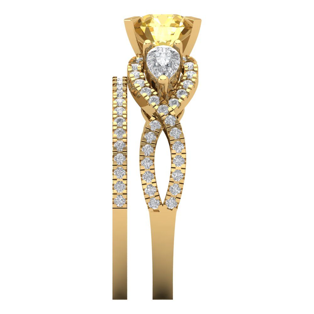 1.925 cttw Round Cut Simulated Yellow Diamond Bridal Set - Solid Yellow Gold Engagement Ring & Wedding Band