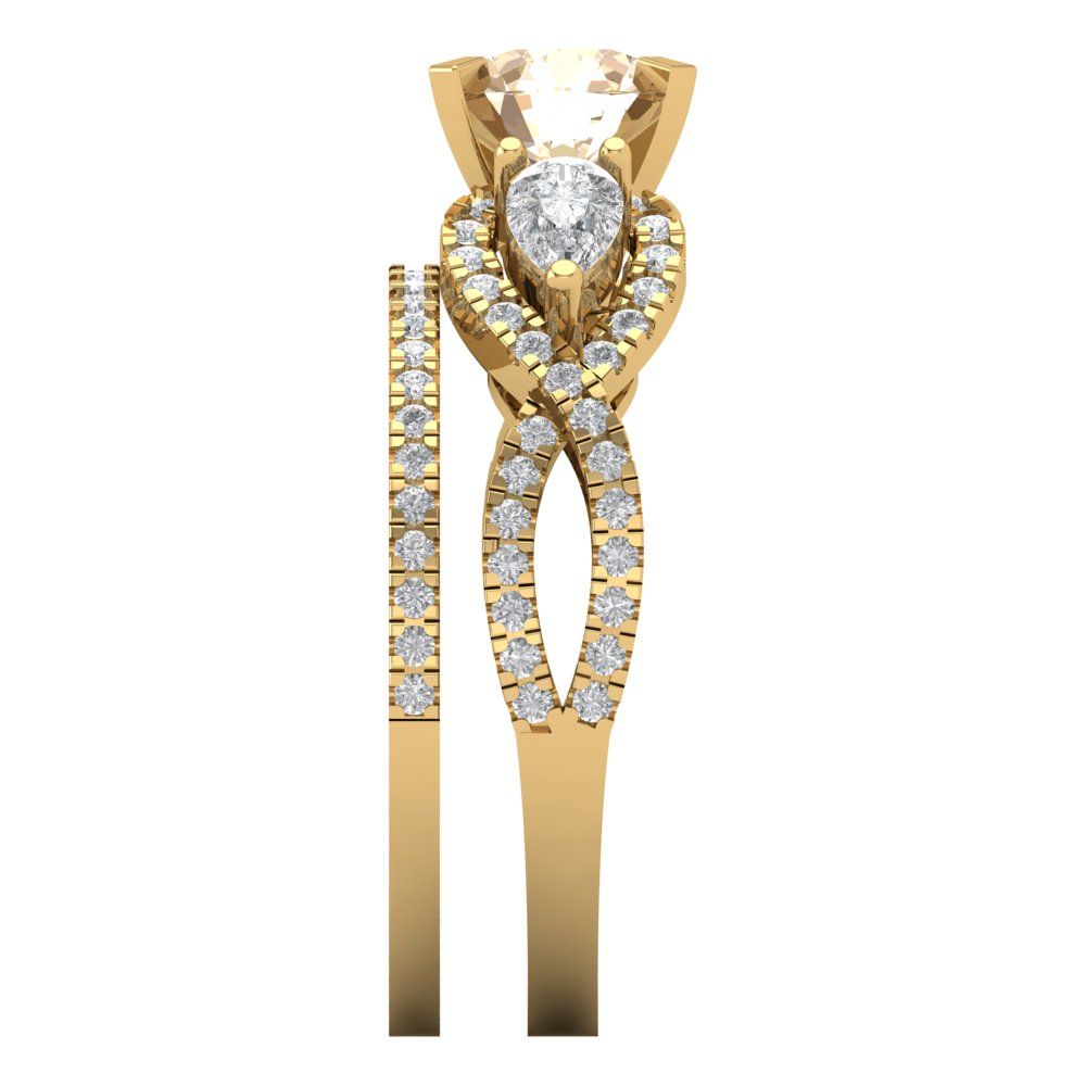 1.925 cttw Round Cut Natural Morganite Bridal Set - Solid Yellow Gold Engagement Ring & Wedding Band