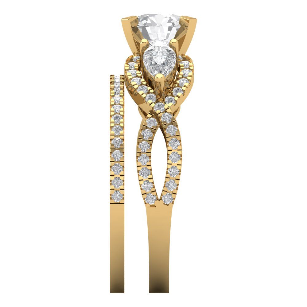 1.925 cttw Round Cut Zirconia Simulated Diamond Bridal Set - Solid Yellow Gold Engagement Ring & Wedding Band