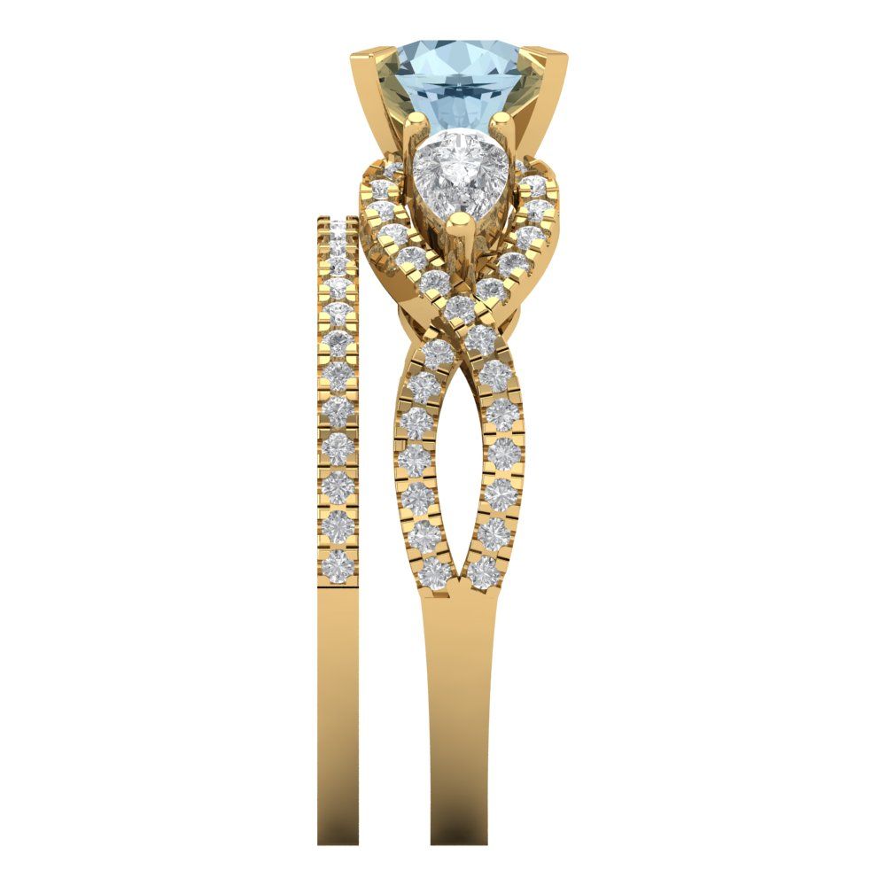 1.925 cttw Round Cut Simulated Blue Diamond Bridal Set - Solid Yellow Gold Engagement Ring & Wedding Band