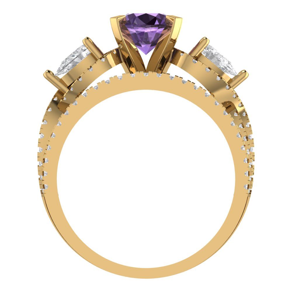 1.925 cttw Round Cut Simulated Alexandrite Bridal Set - Solid Yellow Gold Engagement Ring & Wedding Band