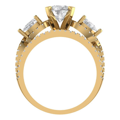 1.925 cttw Round Cut Zirconia Simulated Diamond Bridal Set - Solid Yellow Gold Engagement Ring & Wedding Band