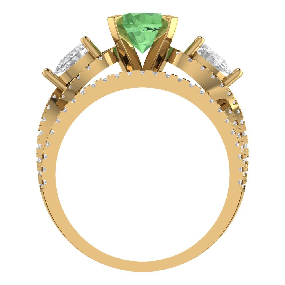 1.925 cttw Round Cut Simulated Green Diamond Bridal Set - Solid Yellow Gold Engagement Ring & Wedding Band