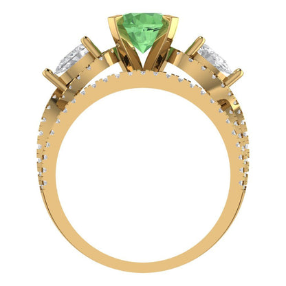 1.925 cttw Round Cut Simulated Green Diamond Bridal Set - Solid Yellow Gold Engagement Ring & Wedding Band
